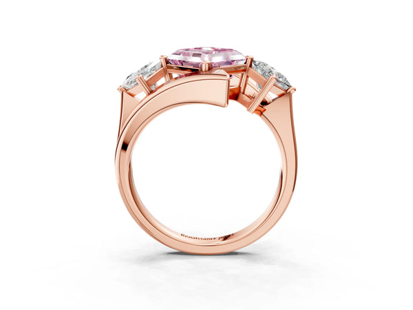 Rose gold Three-Stone Fancy Pink Asscher Cut Cut Tension Band Ring with Four-Prong Setting