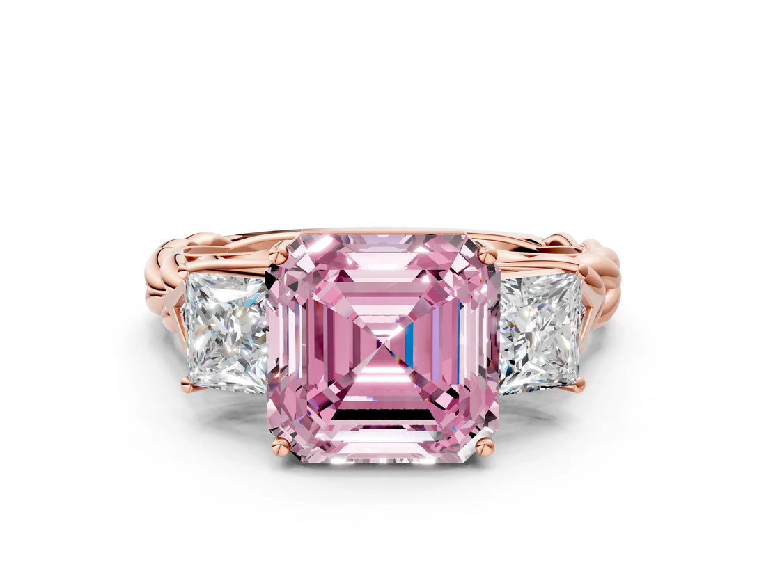 Rose gold Three-Stone Fancy Pink Asscher Cut Diamond Braided Band Ring with Four-Prong Setting_49