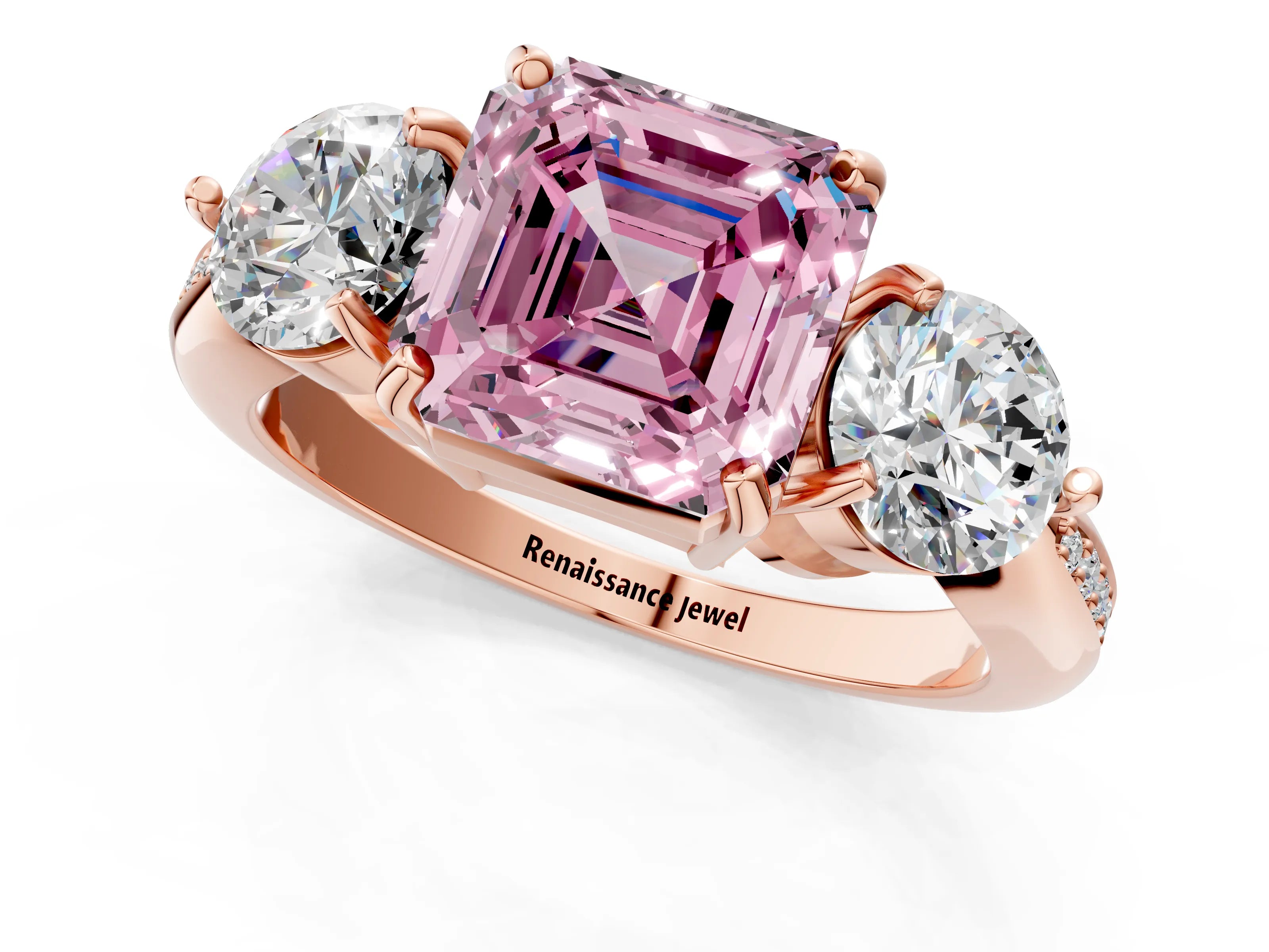 Rose gold Three-Stone Fancy Pink Asscher Cut Diamond Channel Set Engagement Ring with Prong Setting_1