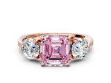 Rose gold Three-Stone Fancy Pink Asscher Cut Diamond Channel Set Engagement Ring with Prong Setting_12