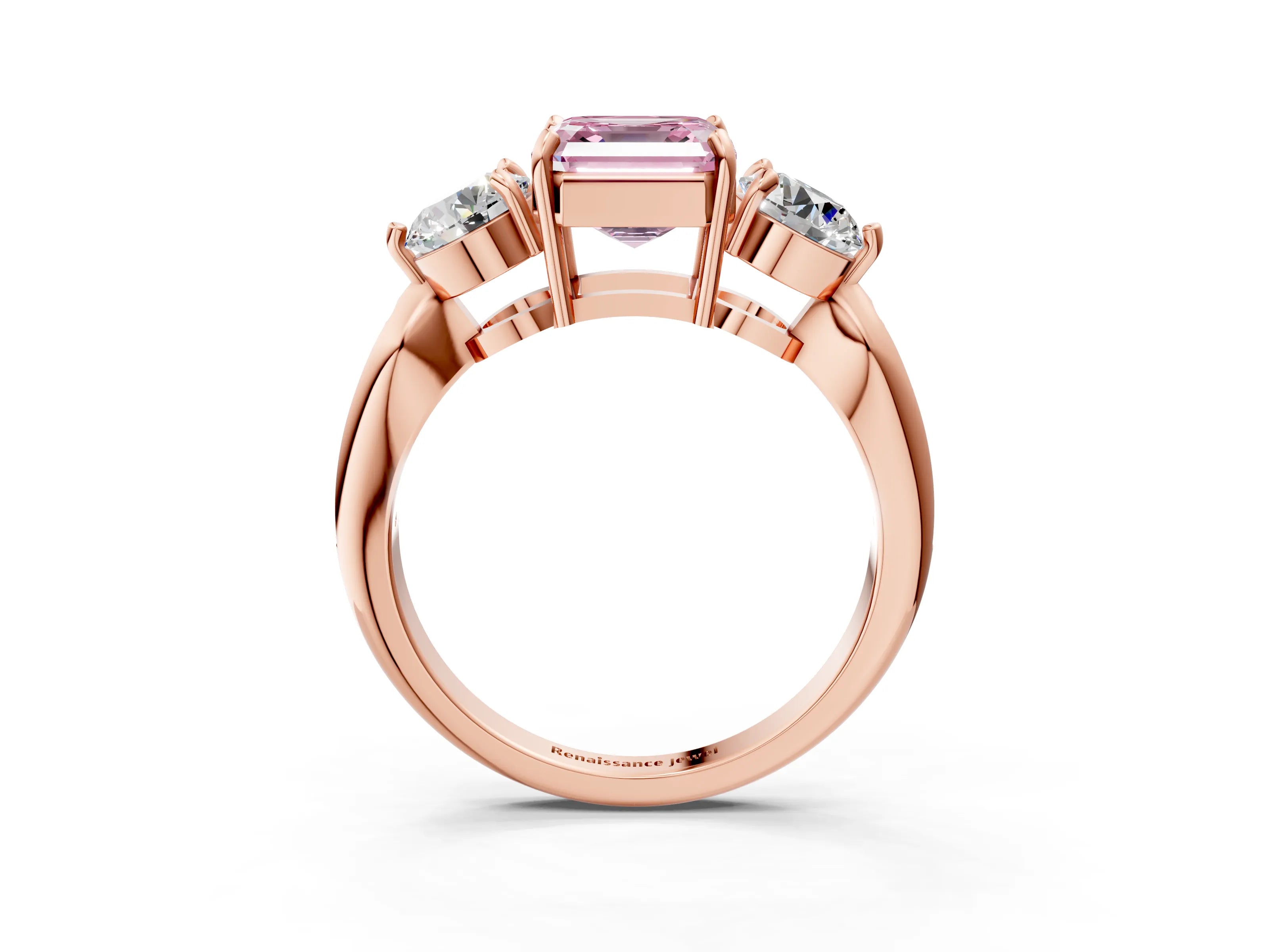 Rose gold Three-Stone Fancy Pink Asscher Cut Diamond Channel Set Engagement Ring with Prong Setting_3