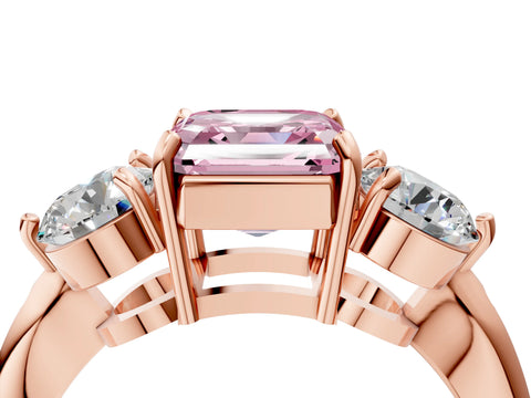 Rose gold Three-Stone Fancy Pink Asscher Cut Diamond Channel Set Engagement Ring with Prong Setting_4