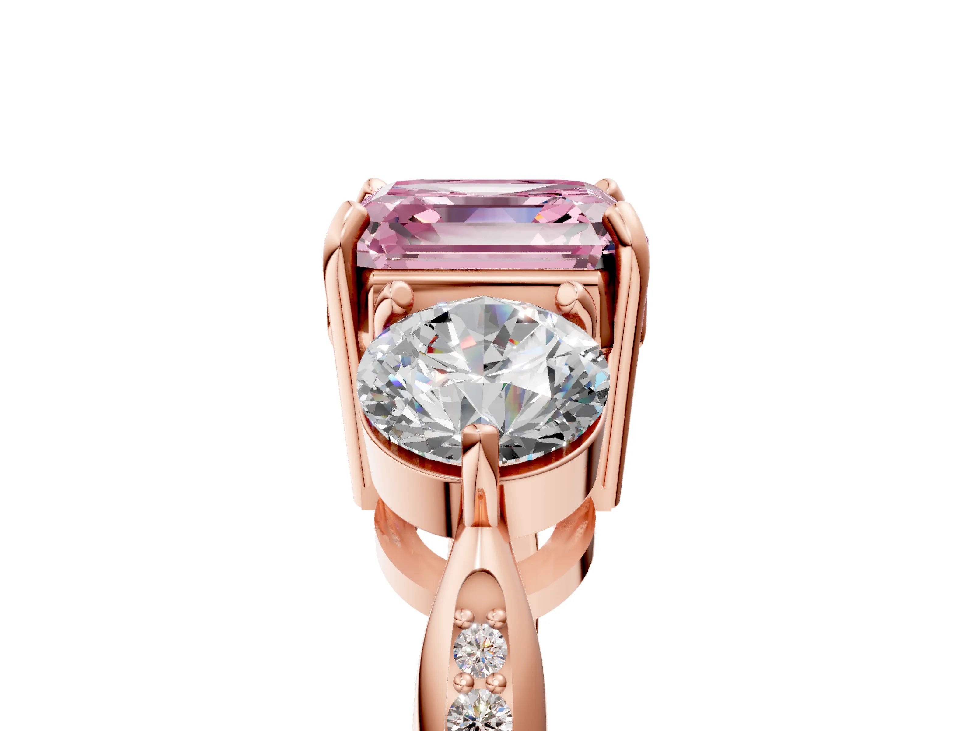 Rose gold Three-Stone Fancy Pink Asscher Cut Diamond Channel Set Engagement Ring with Prong Setting_5
