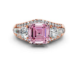 Rose gold Three-Stone Fancy Pink Asscher Cut Diamond Engagement Ring with Pave Band and Prong Setting_12