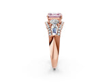 Rose gold Three-Stone Fancy Pink Asscher Cut Diamond Engagement Ring with Pave Band and Prong Setting_14