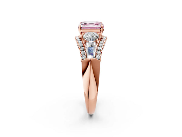 Rose Gold Asscher Cut Five Stone Baguette Engagement Ring Setting for Fancy Pink Center