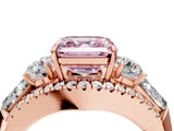 Rose gold Three-Stone Fancy Pink Asscher Cut Diamond Engagement Ring with Pave Band and Prong Setting_16