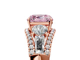 Rose gold Three-Stone Fancy Pink Asscher Cut Diamond Engagement Ring with Pave Band and Prong Setting_17