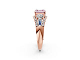 Rose gold Three-Stone Fancy Pink Asscher Cut Diamond Engagement Ring with Pave Band and Prong Setting_2