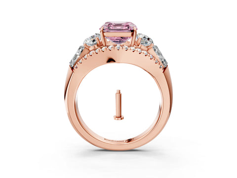 Rose gold Three-Stone Fancy Pink Asscher Cut Diamond Engagement Ring with Pave Band and Prong Setting_3