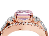 Rose gold Three-Stone Fancy Pink Asscher Cut Diamond Engagement Ring with Pave Band and Prong Setting_4