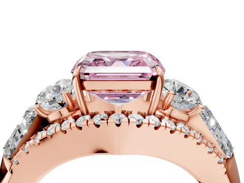Rose gold Three-Stone Fancy Pink Asscher Cut Diamond Engagement Ring with Pave Band and Prong Setting_4