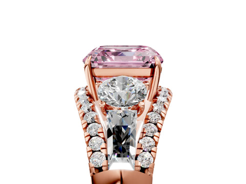 Rose gold Three-Stone Fancy Pink Asscher Cut Diamond Engagement Ring with Pave Band and Prong Setting_5