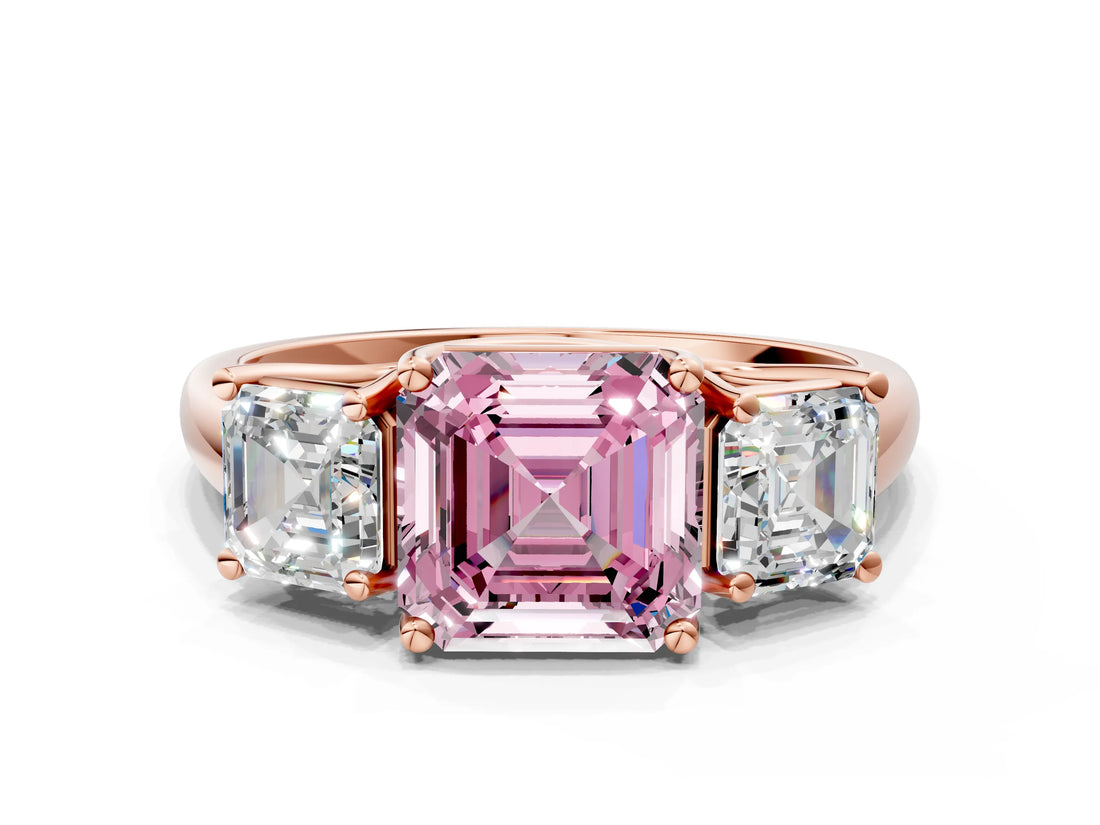 Rose gold Three-Stone Fancy Pink Asscher Cut Diamond Engagement Ring with Prong Setting_3