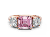 Rose gold Three-Stone Fancy Pink Asscher Cut Diamond Engagement Ring with Prong Setting_3