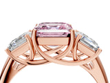 Rose gold Three-Stone Fancy Pink Asscher Cut Diamond Engagement Ring with Prong Setting_7