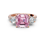 Rose gold Three-Stone Fancy Pink Asscher  Cut Diamond Pavé Band with Four-Prong Setting