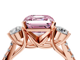 Rose gold Three-Stone Fancy Pink Asscher  Cut Diamond Pavé Band with Four-Prong Setting_4