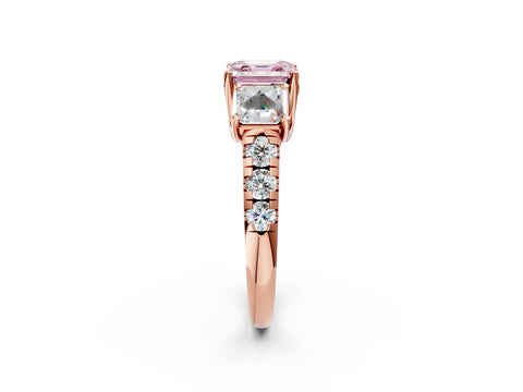Rose gold Three-Stone Fancy Pink Asscher Cut Diamond Pavé Band with Prong Setting_2