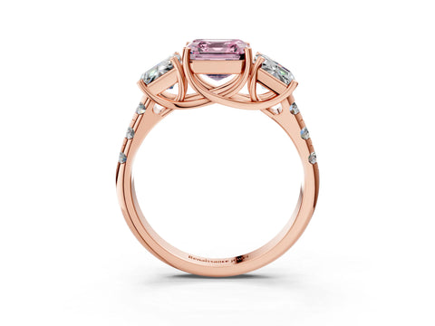 Rose gold Three-Stone Fancy Pink Asscher Cut Diamond Pavé Band with Prong Setting_3