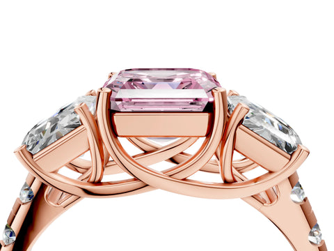 Rose gold Three-Stone Fancy Pink Asscher Cut Diamond Pavé Band with Prong Setting_4