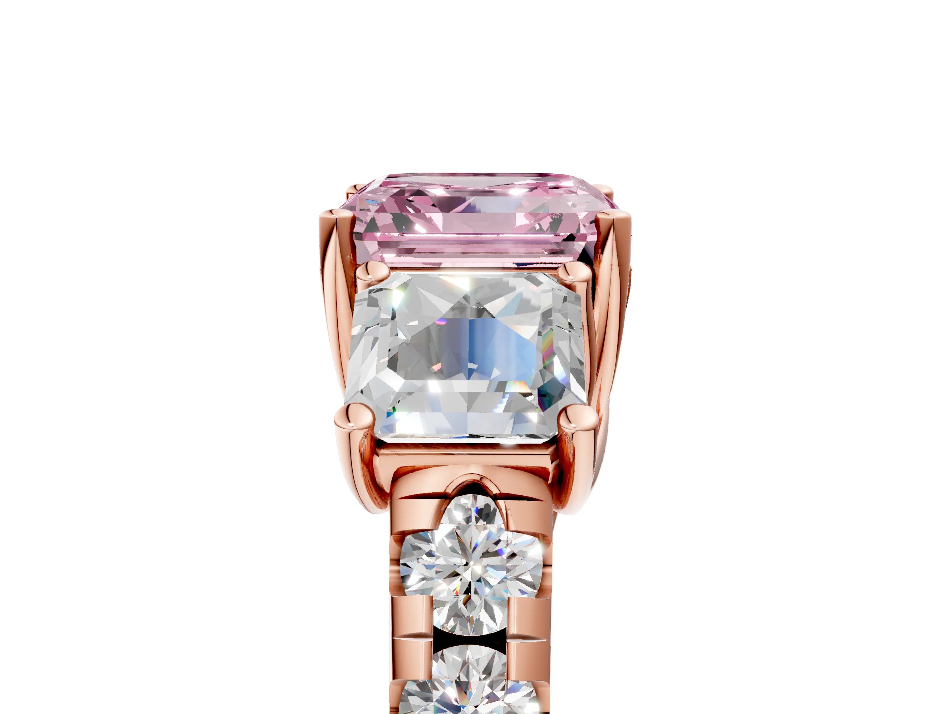Rose gold Three-Stone Fancy Pink Asscher Cut Diamond Pavé Band with Prong Setting_5