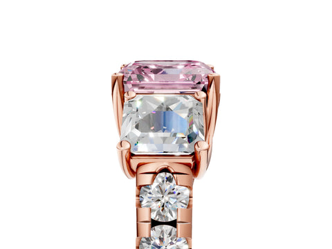 Rose gold Three-Stone Fancy Pink Asscher Cut Diamond Pavé Band with Prong Setting_5