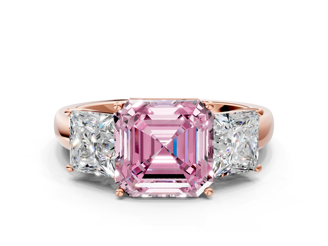 Rose gold Three-Stone Fancy Pink Asscher  Cut Diamond Ring with Channel-Set Band and Four-Prong Setting_17