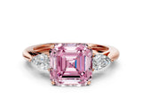 Rose gold Three-Stone Fancy Pink Asscher Cut Diamond Ring with Pear  Side Stones in Four-Prong Setting_12