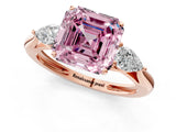 Rose gold Three-Stone Fancy Pink Asscher Cut Diamond Ring with Pear  Side Stones in Four-Prong Setting_13