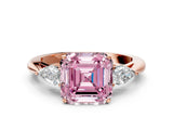 Rose gold Three-Stone Fancy Pink Asscher Cut Diamond Ring with Pear  Side Stones in Four-Prong Setting_48