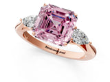 Rose gold Three-Stone Fancy Pink Asscher Cut Diamond Ring with Pear  Side Stones in Four-Prong Setting_49