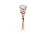 Rose gold Three-Stone Fancy Pink Asscher Cut Diamond Ring with Round  Pavé Band and Prong Setting_100
