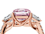 Rose gold Three-Stone Fancy Pink Asscher Cut Diamond Ring with Round  Pavé Band and Prong Setting_102