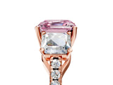 Rose gold Three-Stone Fancy Pink Asscher Cut Diamond Ring with Round  Pavé Band and Prong Setting_103