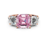 Rose gold Three-Stone Fancy Pink Asscher Cut Diamond Ring with Round  Pavé Band and Prong Setting_12