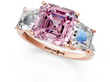 Rose gold Three-Stone Fancy Pink Asscher Cut Diamond Ring with Round  Pavé Band and Prong Setting_13
