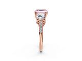 Rose gold Three-Stone Fancy Pink Asscher Cut Diamond Ring with Round  Pavé Band and Prong Setting_14