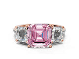 Rose gold Three-Stone Fancy Pink Asscher Cut Diamond Ring with Round  Pavé Band and Prong Setting_98