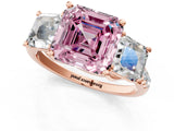 Rose gold Three-Stone Fancy Pink Asscher Cut Diamond Ring with Round  Pavé Band and Prong Setting_99