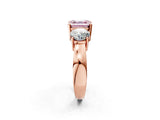 Rose gold Three-Stone Fancy Pink Asscher Cut Diamond Ring with Round Side Stones, Classic Band, and Four-Prong Setting_2