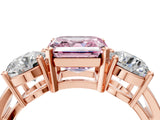 Rose gold Three-Stone Fancy Pink Asscher Cut Diamond Ring with Round Side Stones, Classic Band, and Four-Prong Setting_4