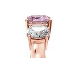 Rose gold Three-Stone Fancy Pink Asscher Cut Diamond Ring with Round Side Stones, Classic Band, and Four-Prong Setting_5