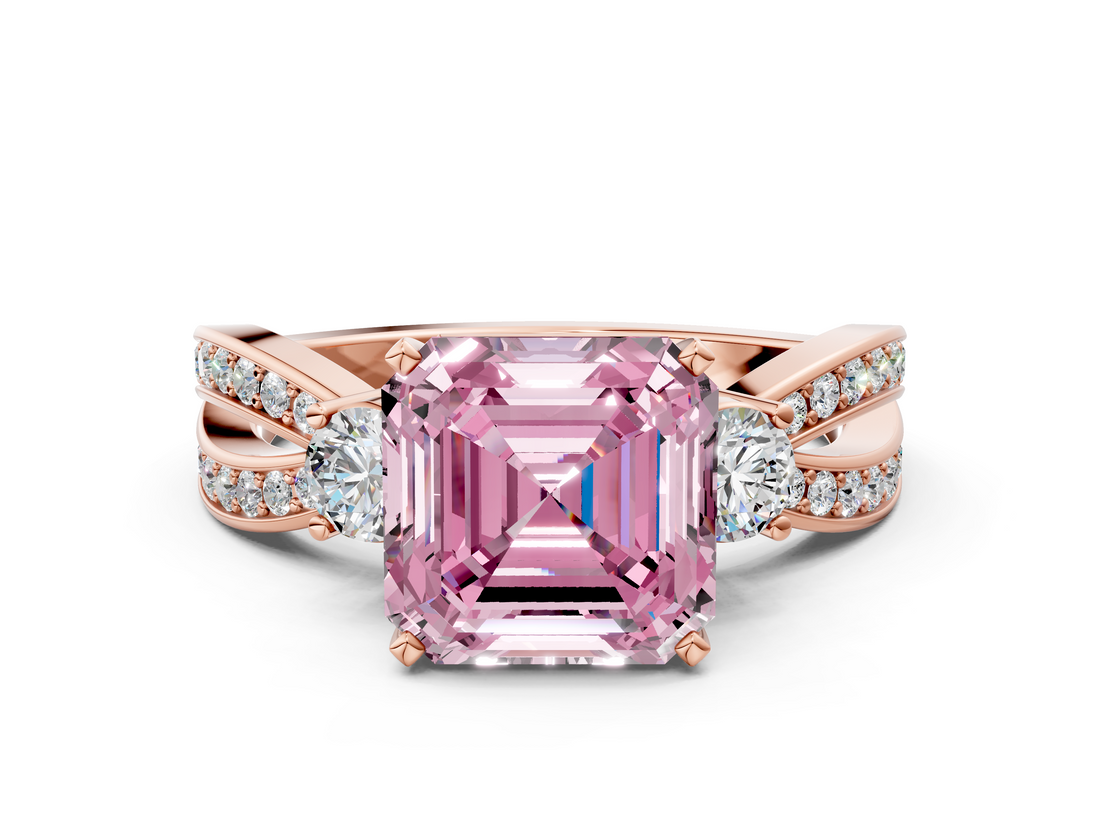 Rose gold Three-Stone Fancy Pink Asscher  Cut Diamond Twist Band with Prong Setting_18