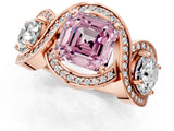 Rose gold Three-Stone Fancy Pink Asscher Cut Diamond Wave Pave Band with Prong Setting_1