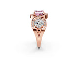 Rose gold Three-Stone Fancy Pink Asscher Cut Diamond Wave Pave Band with Prong Setting_2
