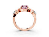 Rose gold Three-Stone Fancy Pink Asscher Cut Diamond Wave Pave Band with Prong Setting_3