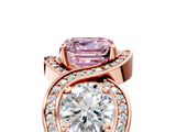Rose gold Three-Stone Fancy Pink Asscher Cut Diamond Wave Pave Band with Prong Setting_5