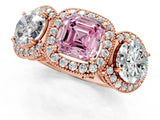 Rose gold Three-Stone Fancy Pink Asscher Cut Halo Diamond Milgrain Band with Four-Prong Setting_1