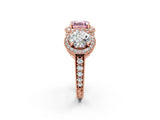 Rose gold Three-Stone Fancy Pink Asscher Cut Halo Diamond Milgrain Band with Four-Prong Setting_2